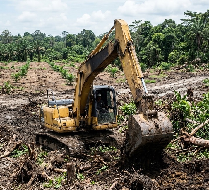 Alat Berat Excavator dalam Pembukaan Lahan Perkebunan Sawit